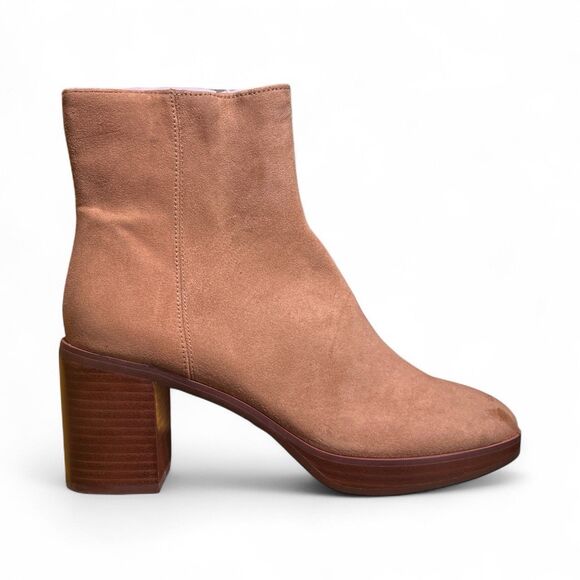 J Crew Suede Block Heel Ankle Booties 7 Tan Brown Platform Boots - Picture 2 of 12